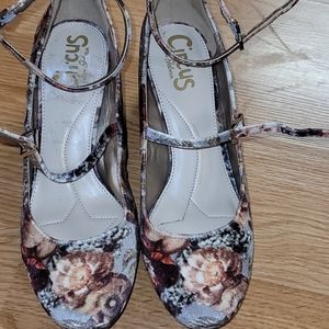 Joyce block floral heels velvet